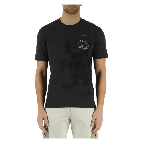 Aeronautica Militare , Cotton T-shirt with Front Logo Embroidery ,Black male, Sizes: