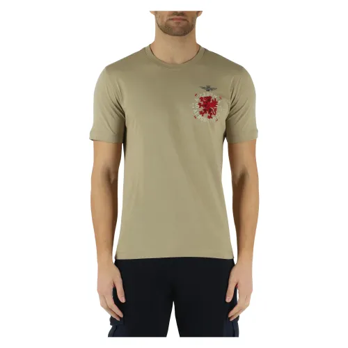 Aeronautica Militare , Cotton T-shirt with Front Logo Embroidery ,Green male, Sizes: