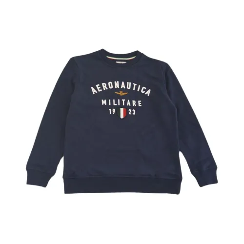 Aeronautica Militare , Long Sleeve Sweatshirt with Print and Embroidery ,Blue male, Sizes: