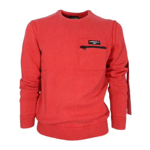 Aeronautica Militare , Mens Long Sleeve Sweater with Chest Pocket ,Red male, Sizes: