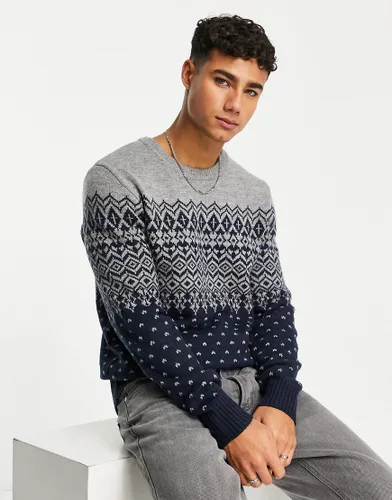 Aeropostale knitted jumper in navy and grey graphic print
