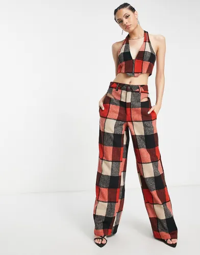 AFRM high rise cut out wide leg co-ord trouser in check print-Multi