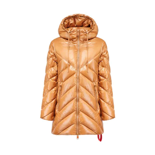 Afterlabel , Sophisticated and Essential Long Down Coat ,Yellow female, Sizes: