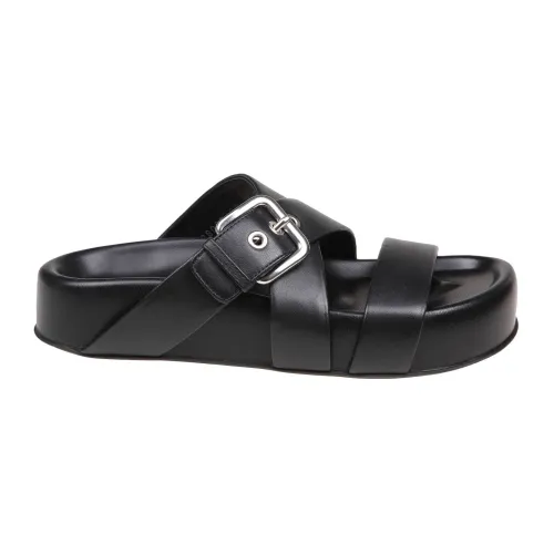 AGL , Black Leather Slide Sandals ,Black female, Sizes: