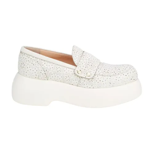 AGL , puffy moc perforated shoes ,White female, Sizes: