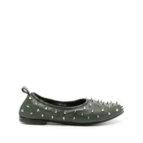 AGL , Studded Leather Ballerina Shoes ,Green female, Sizes:
