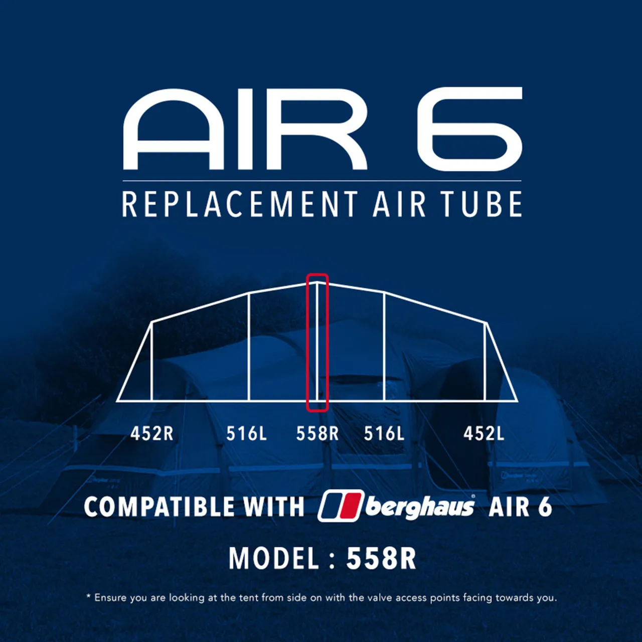 Air 6 Tent Replacement Air Tube - 558R, Black