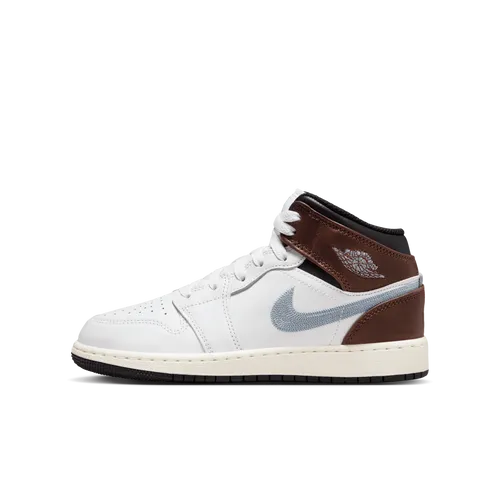 Air Jordan 1 Mid SE Older Kids' Shoes - White - Leather