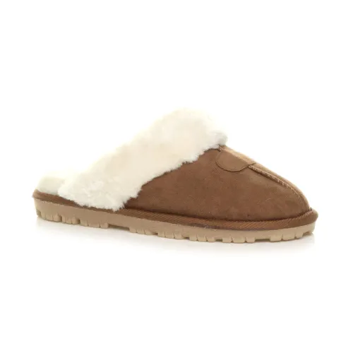 AJVANI flat low heel winter faux fur lined mules slippers