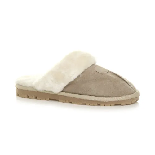AJVANI flat low heel winter faux fur lined mules slippers