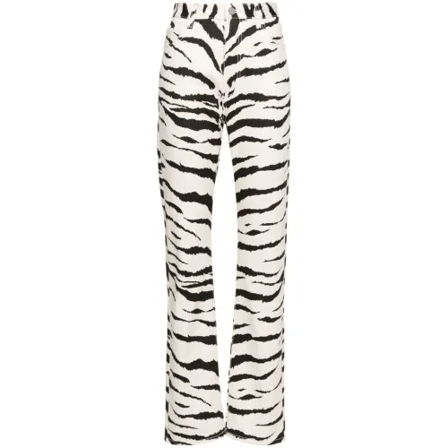 Alaïa , Beige Zebra Print Trousers ,Beige female, Sizes: