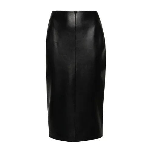 Alaïa , Black Leather Pencil Midi Skirt ,Black female, Sizes: