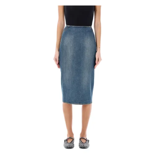 Alaïa , Denim Longuette Skirt ,Blue female, Sizes: