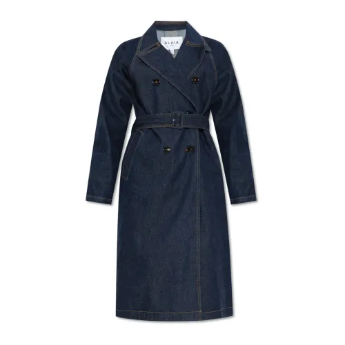 Alaïa , Denim trench coat ,Blue female, Sizes: