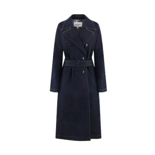 Alaïa , Double-breasted Denim Coat with Structured Shoulders and Zip-up Cuffs ,Blue female, Sizes: