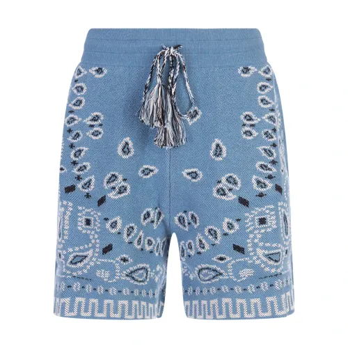 Alanui , Cotton Piquet Bandana Shorts ,Blue male, Sizes: