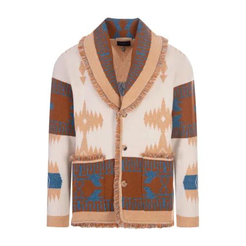 Alanui , Icon Jacquard Cardigan with Fringed Edges ,Brown male, Sizes: