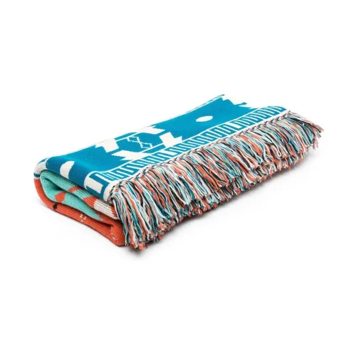 Alanui , Winter Intarsia-Knit Fringe Blanket ,Blue unisex, Sizes: ONE