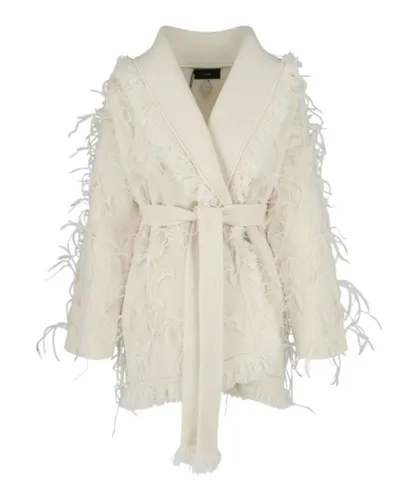 Alanui Womens Embroidered Feather Cardigan - White