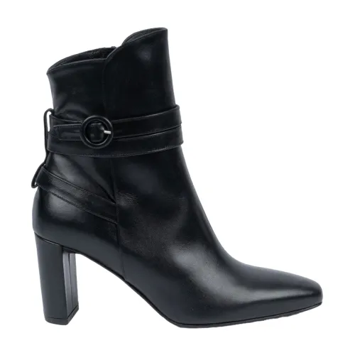 Albano , Black Leather Ankle Boot with Side Zipper ,Black female, Sizes: