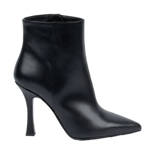 Albano , Black Leather Tronchetto with Side Zip and 110mm Heel ,Black female, Sizes: