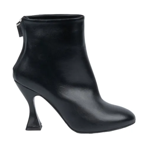 Albano , Black Leather Tronchetto with Zipper and 100mm Heel ,Black female, Sizes: