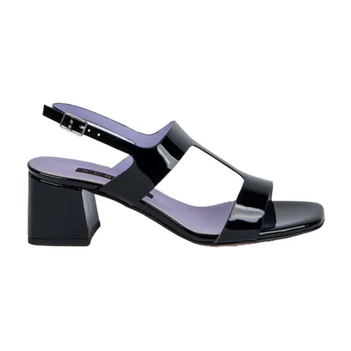 Albano , Black Patent Leather Square Heel Sandals ,Black female, Sizes: