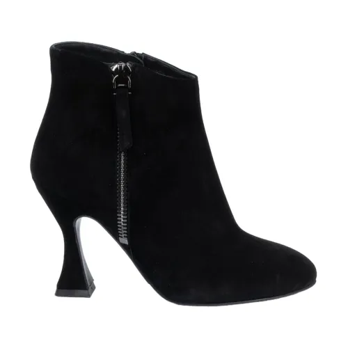 Albano , Black Suede Tronchetto with Side Zips and 100mm Heel ,Black female, Sizes: