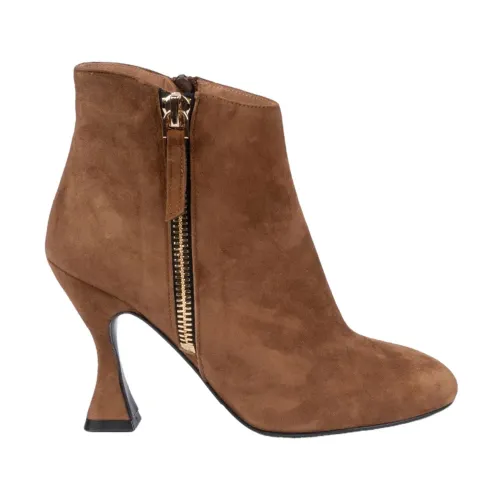 Albano , Leather Ankle Boot with Side Zip and 100mm Heel ,Brown female, Sizes: