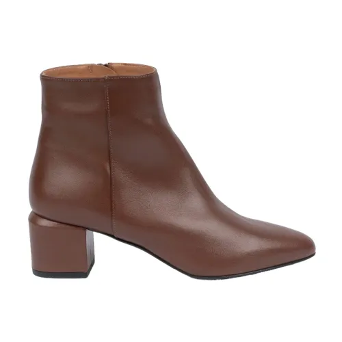 Albano , Leather Ankle Boot with Side Zipper and 50mm Heel ,Brown female, Sizes: