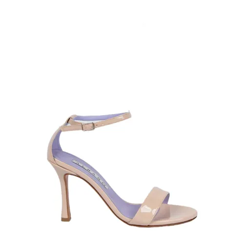Albano , Nude Patent Leather Ankle Strap Sandals ,Beige female, Sizes: