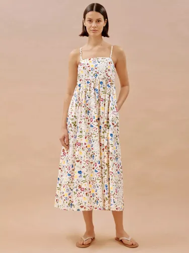 Albaray Buttercup Pressed Floral Print Midi Sundress, Cream/Multi - Cream/Multi - Female