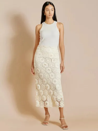 Albaray Crochet Column Midi Skirt, Cream - Cream - Female