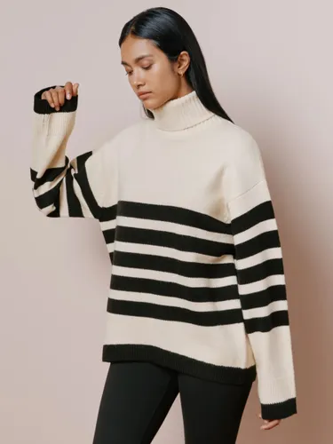 Albaray Relaxed Stripe Roll Neck Jumper, Cream/Black - Cream/Black - Female