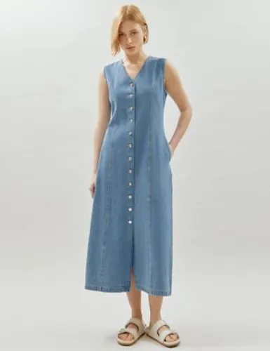 Albaray Womens Denim Button Through Midaxi Waisted Dress - 10 - Blue Denim, Blue Denim