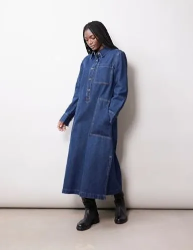 Albaray Womens Denim Midi Shirt Dress - 10 - Blue Denim, Blue Denim