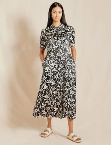 Albaray Womens Floral Collared Midi Shirt Dress - 10 - Black Mix, Black Mix