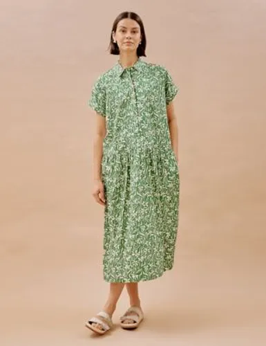 Albaray Womens Pure Cotton Floral Midaxi Shirt Dress - 10 - Green Mix, Green Mix