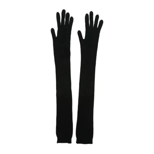 Alberta Ferretti , Black Cashmere and Wool Ribbed Extra-Long Gloves ,Black female, Sizes: ONE
