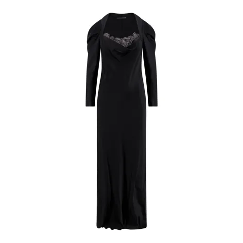 Alberta Ferretti , Black Dress with Long Sleeves and Flared Bottom ,Black female, Sizes: