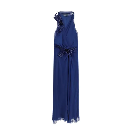 Alberta Ferretti , Blue Sequin Silk Dress ,Blue female, Sizes: