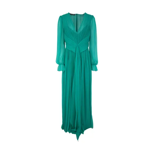 Alberta Ferretti , Chiffon Long Dress ,Green female, Sizes: