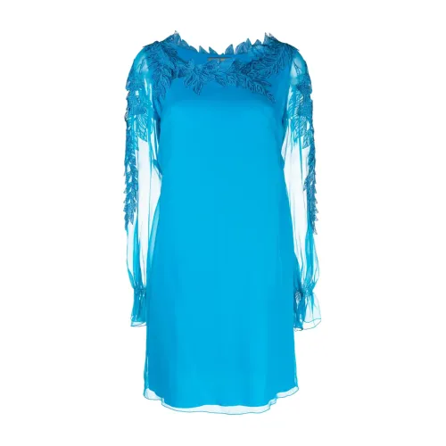 Alberta Ferretti , Elegant Silk Dress with Ruffled Sleeves ,Blue female, Sizes: