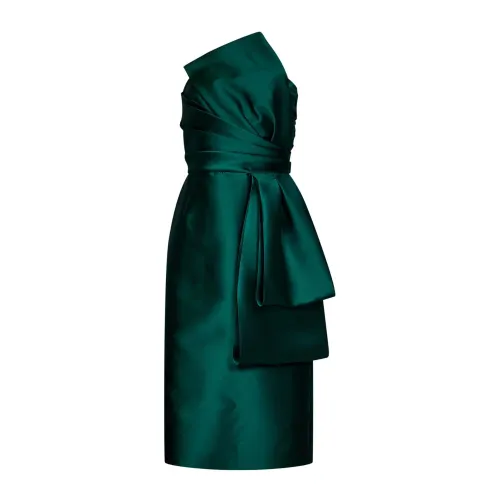 Alberta Ferretti , Midi Mikado Dress with Bustier Construction ,Green female, Sizes: