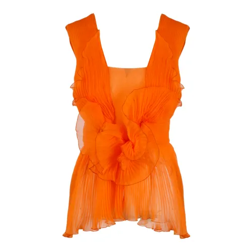 Alberta Ferretti , Pleated Silk TOP ,Orange female, Sizes: