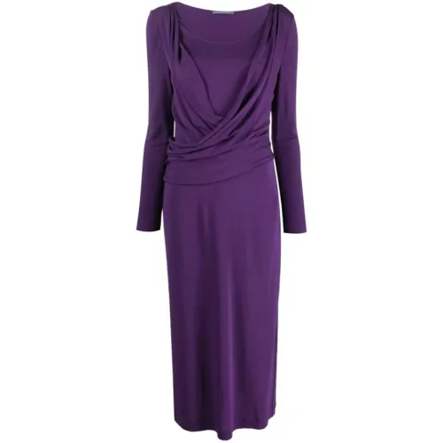 Alberta Ferretti , Purple Draped Midi Dress ,Purple female, Sizes: