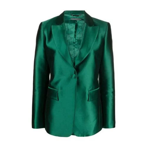 Alberta Ferretti , Satin Finish Metallic Jacket with Vertical Stitching ,Green female, Sizes: