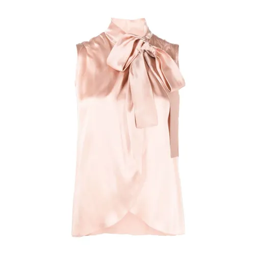 Alberta Ferretti , Satin Wrap Shirt with High Collar and Bow Detail ,Pink female, Sizes: