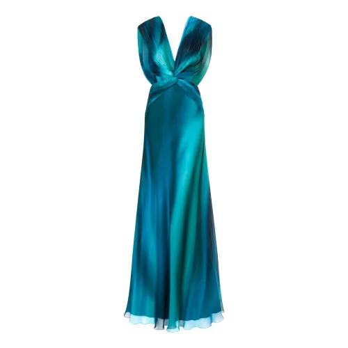 Alberta Ferretti , Turquoise Gradient Silk Chiffon Dress ,Blue female, Sizes: