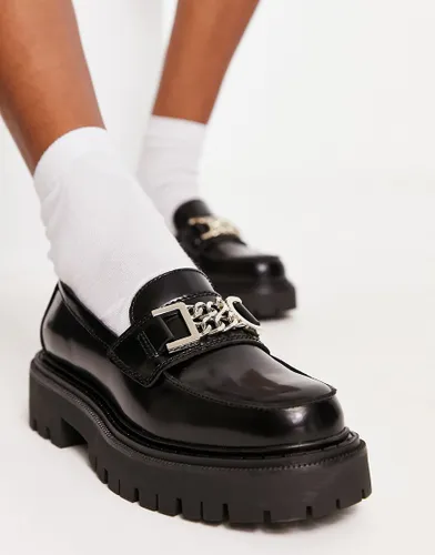 ALDO Biglane chunky loafers with gold chain trim in black leather